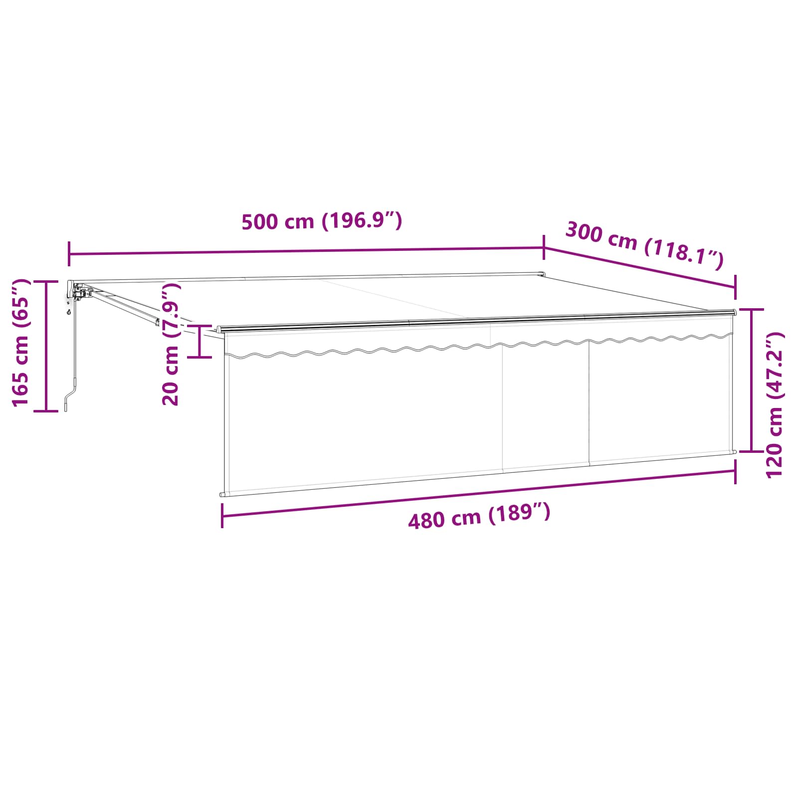 Tenda retrattile Antracite 500 × 300 cm Poliestere e Alluminio