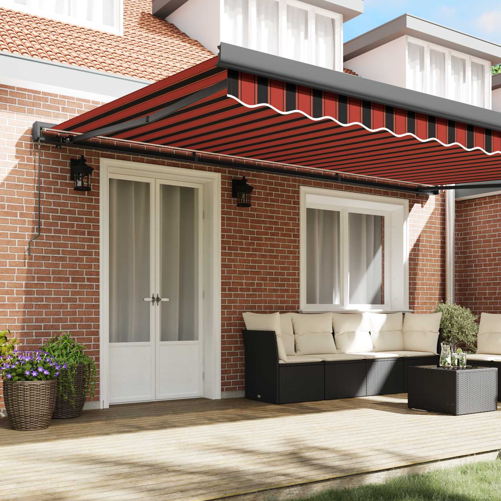 Tenda retrattile Rosso e Nero 500 × 300 cm Tela e Alluminio