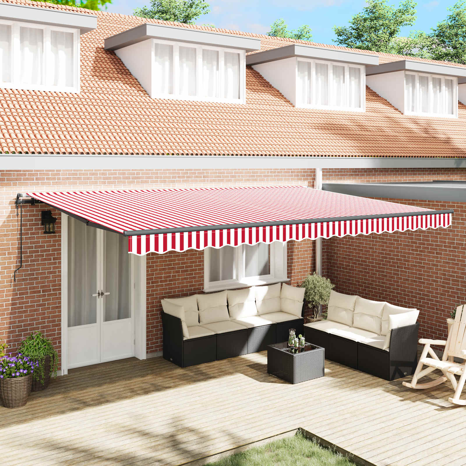 Tenda retrattile Rosso e Bianco 500 × 300 cm