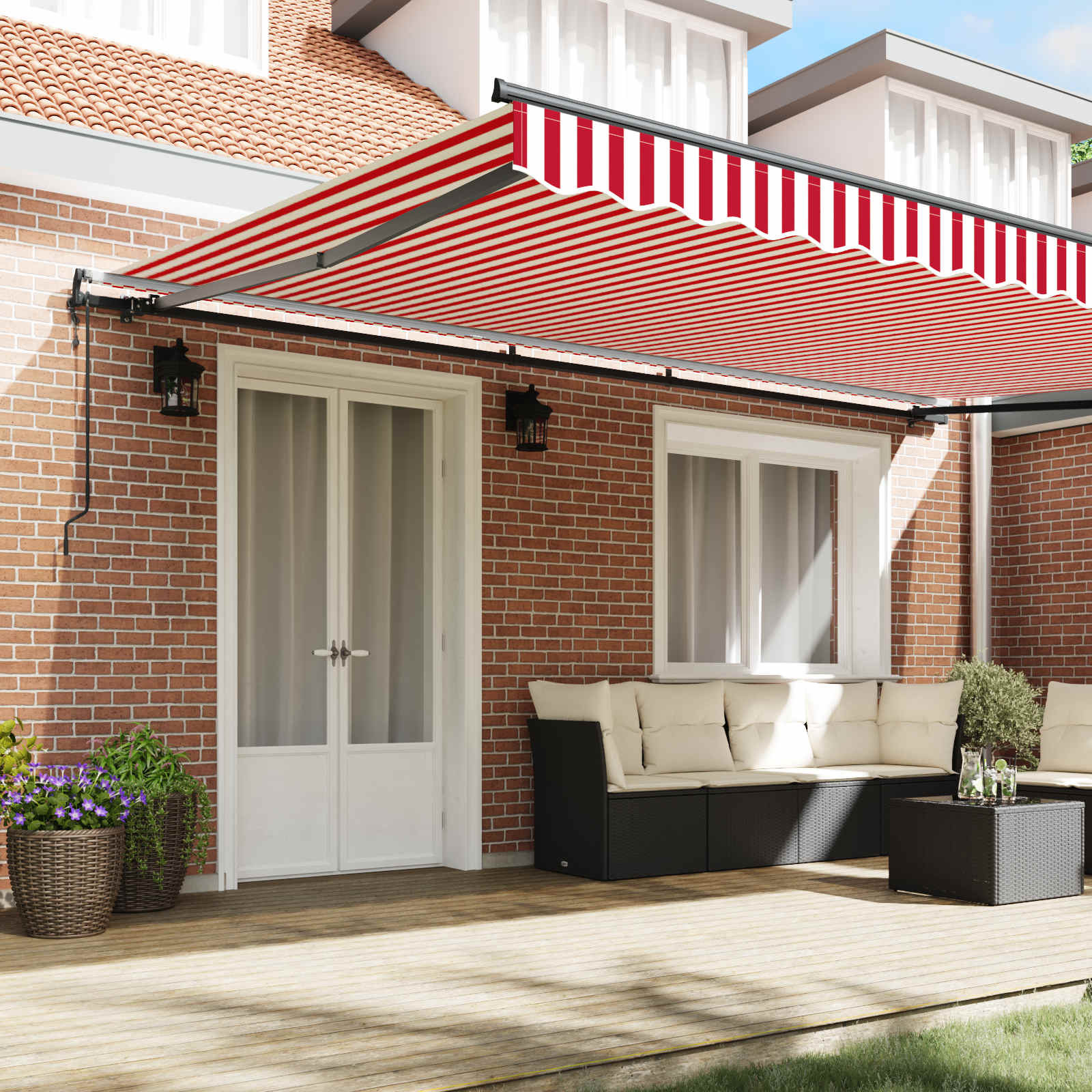 Tenda retrattile Rosso e Bianco 500 × 300 cm