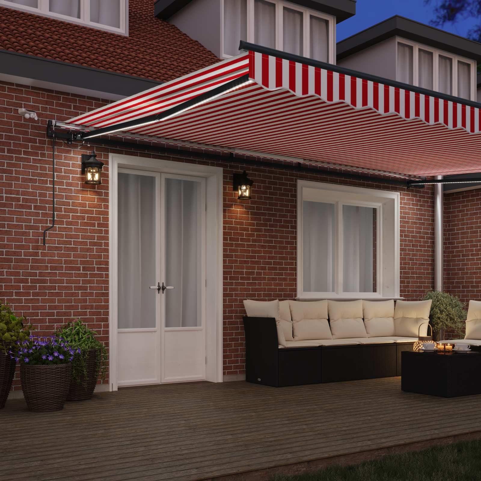 Tenda retrattile Rosso e Bianco 500 × 300 cm Poliestere