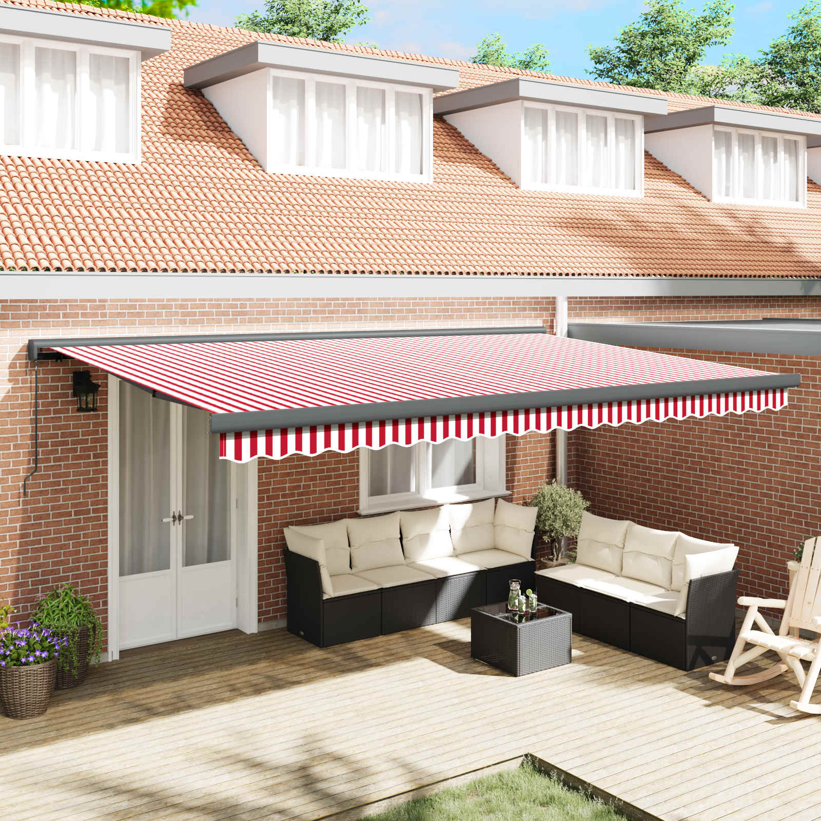 Tenda retrattile Rosso e Bianco 500 × 300 cm Tela e Alluminio