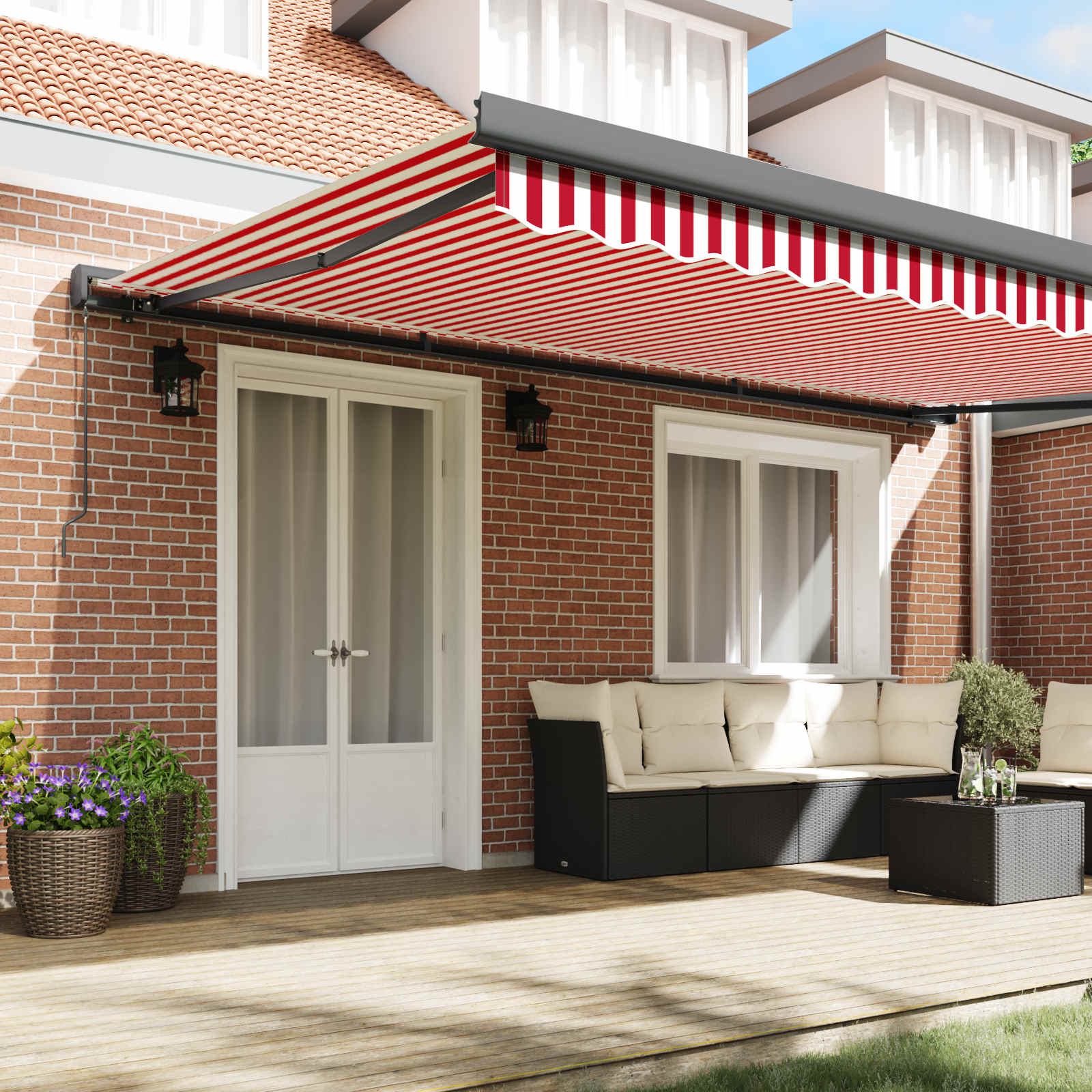 Tenda retrattile Rosso e Bianco 500 × 300 cm Tela e Alluminio