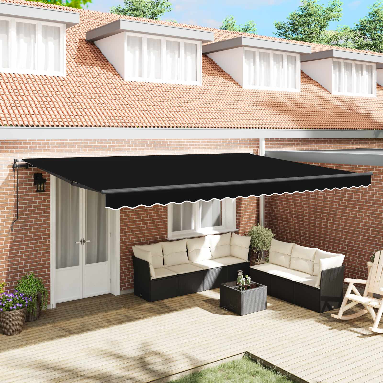 Tenda retrattile Nero 500 × 300 cm Tessuto e Alluminio