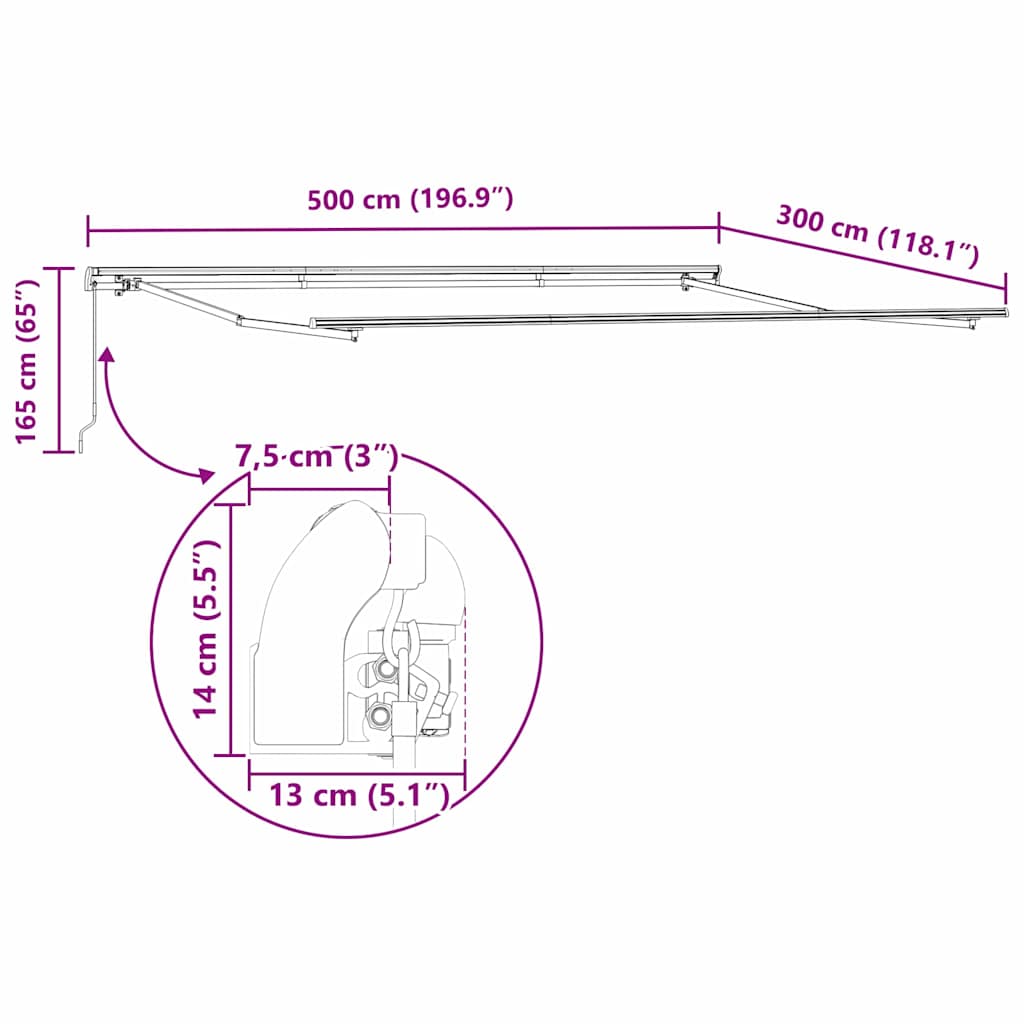 Tenda retrattile Grigio Chiaro 500 x 300 x 165 cm