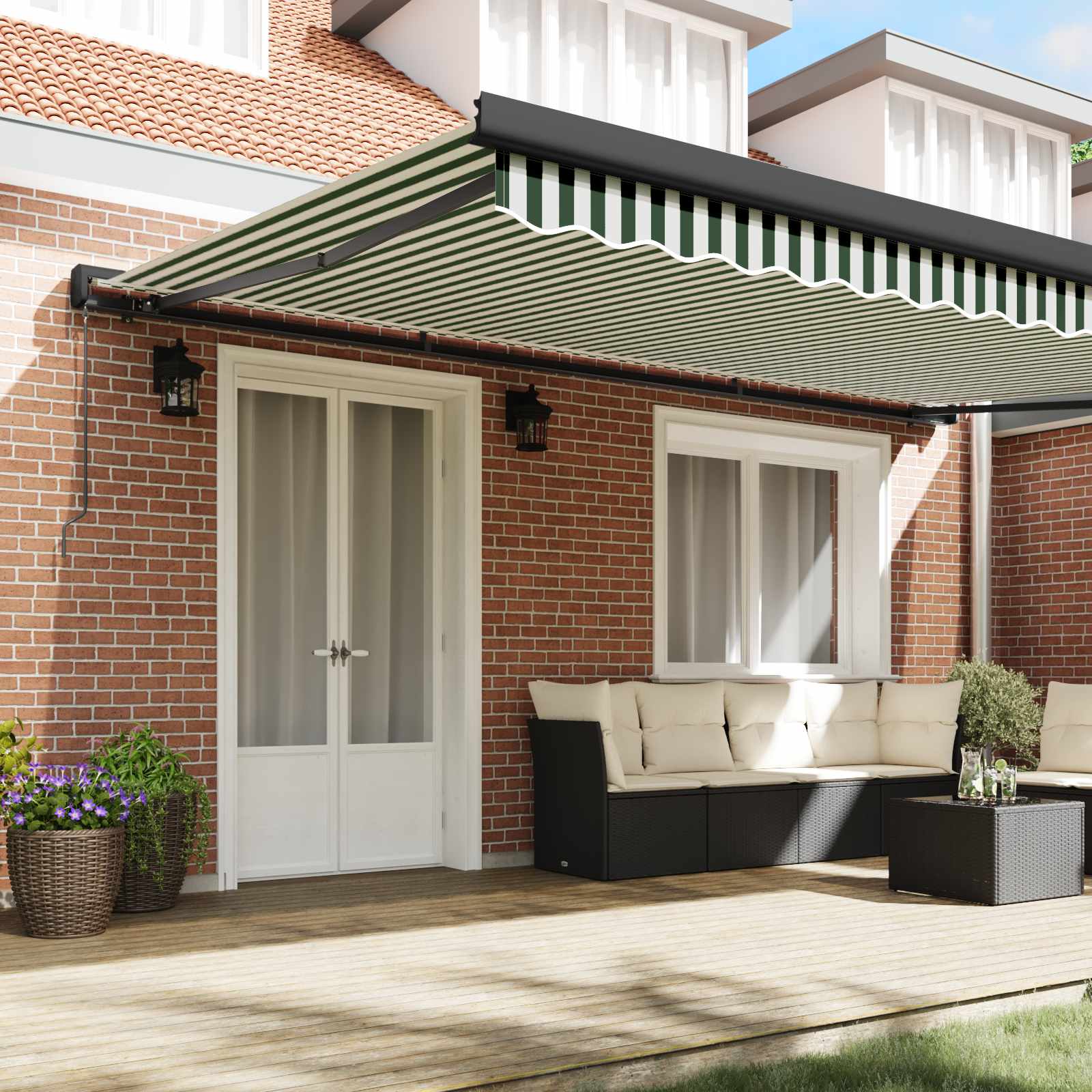 Tenda retrattile Verde e Bianco 500 × 300 cm Tela e Alluminio