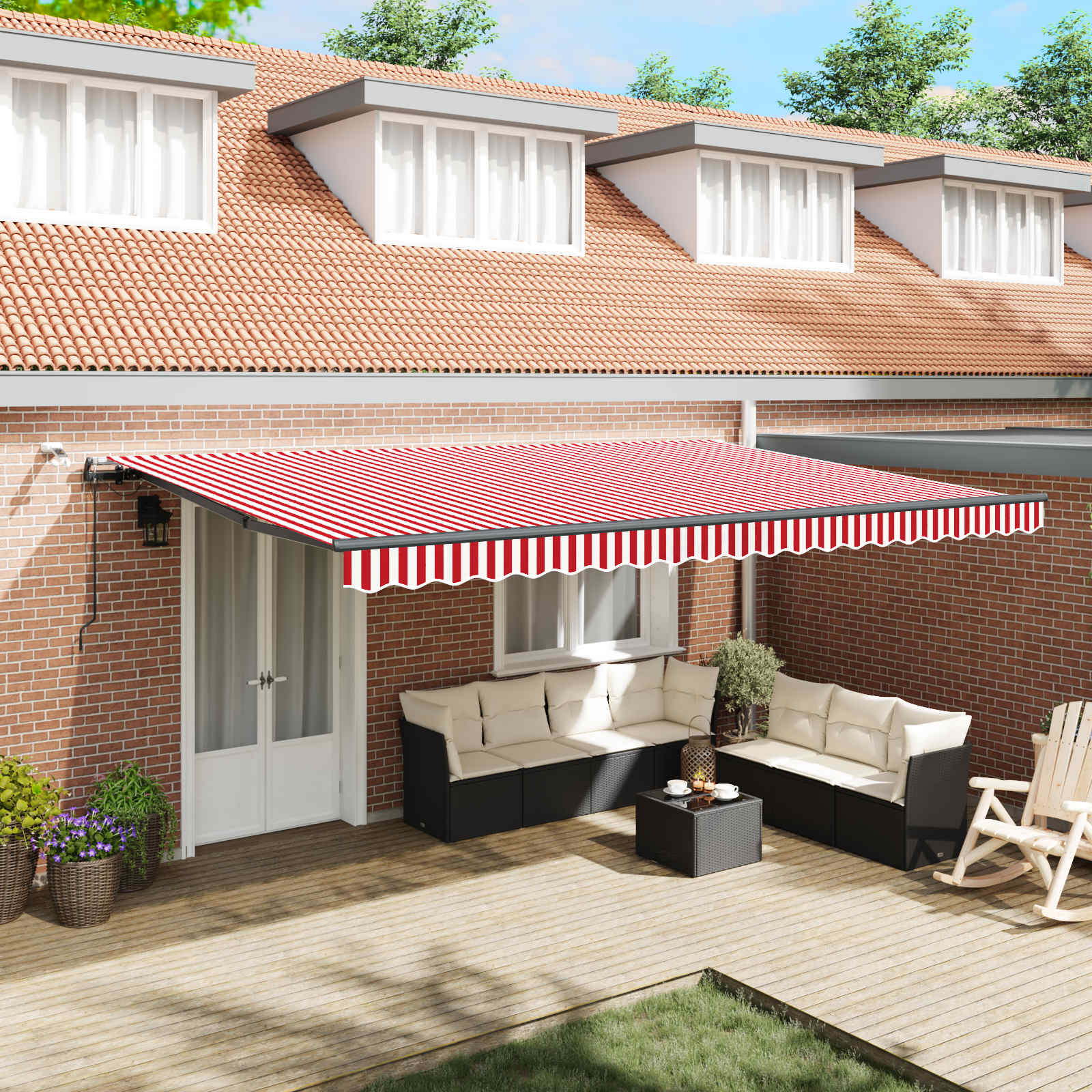 Tenda retrattile Rosso e Bianco 500 × 350 cm Poliestere