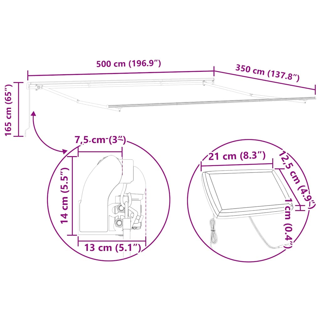 Tenda retrattile Grigio Chiaro 500 × 350 cm Tessuto e Alluminio