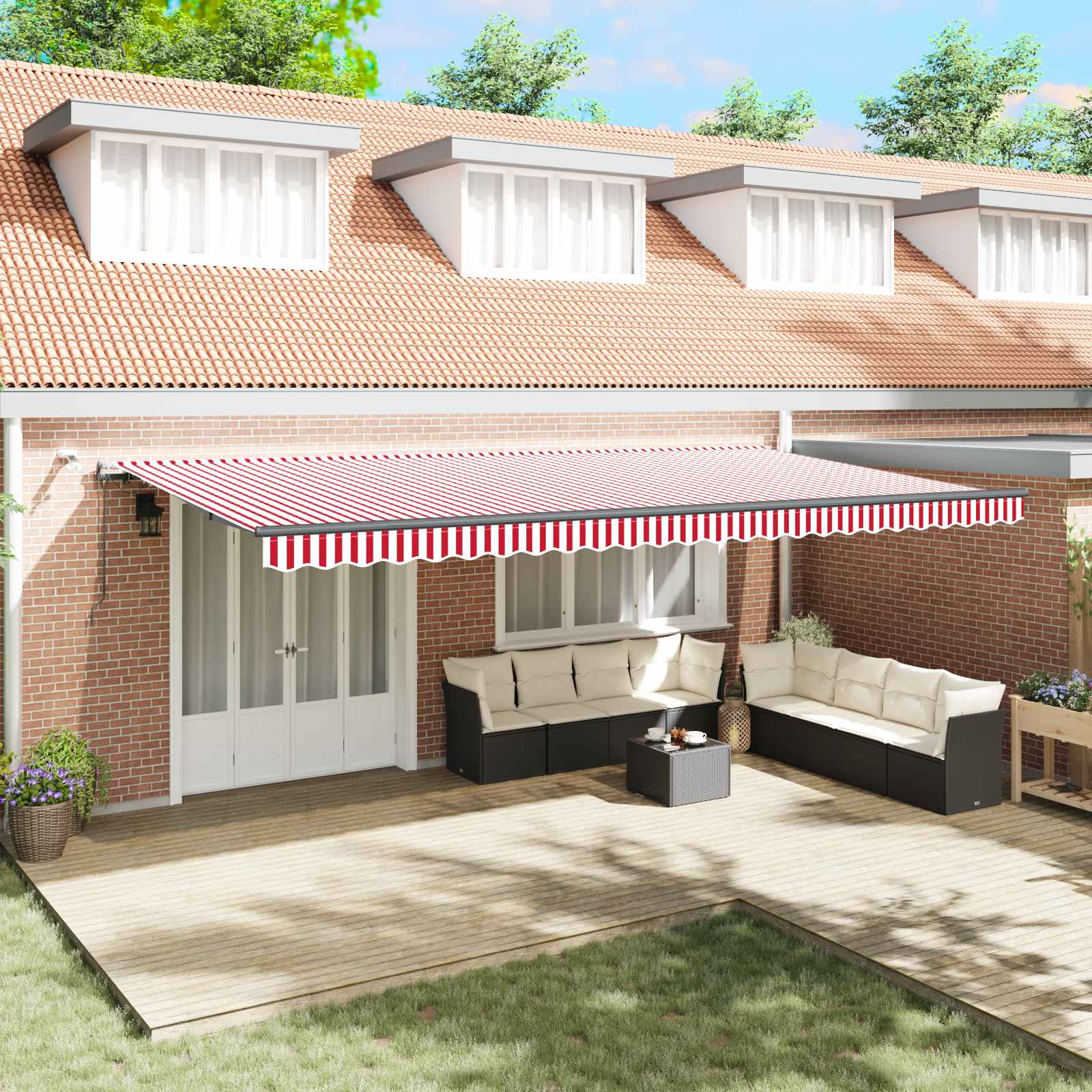 Tenda retrattile Rosso e Bianco 600 × 300 cm Poliestere