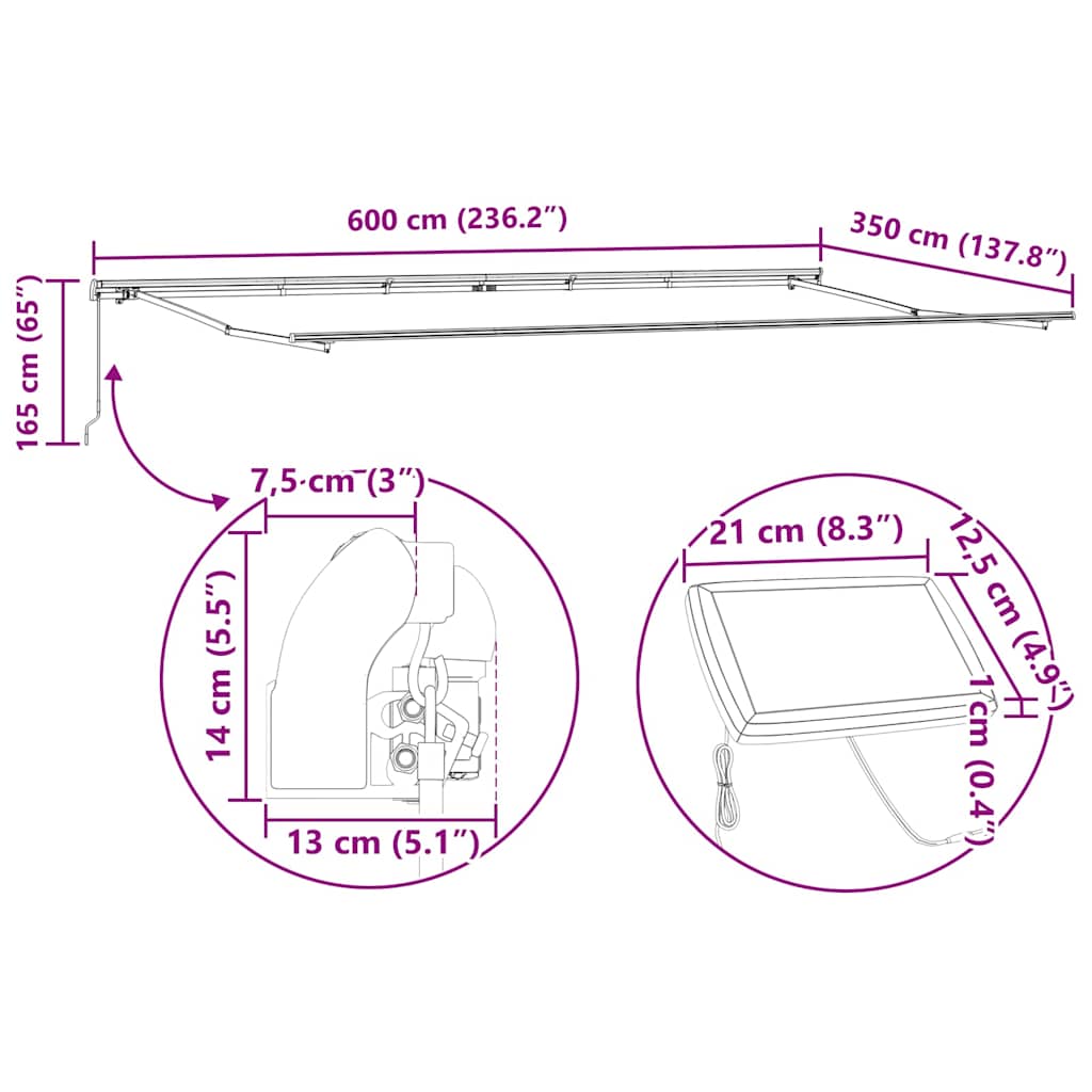 Tenda retrattile Multicolore 600 × 350 cm Tessuto e Alluminio