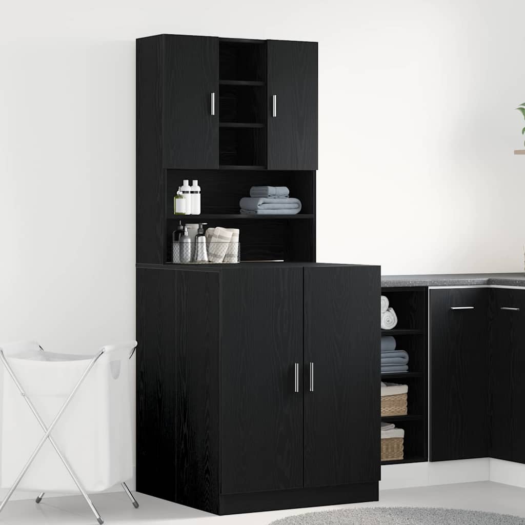 Armadio per Lavatrice 2 pz Rovere Nero 70,5 x 71,5 x 181,5 cm