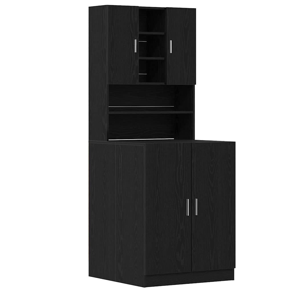 Armadio per Lavatrice 2 pz Rovere Nero 70,5 x 71,5 x 181,5 cm
