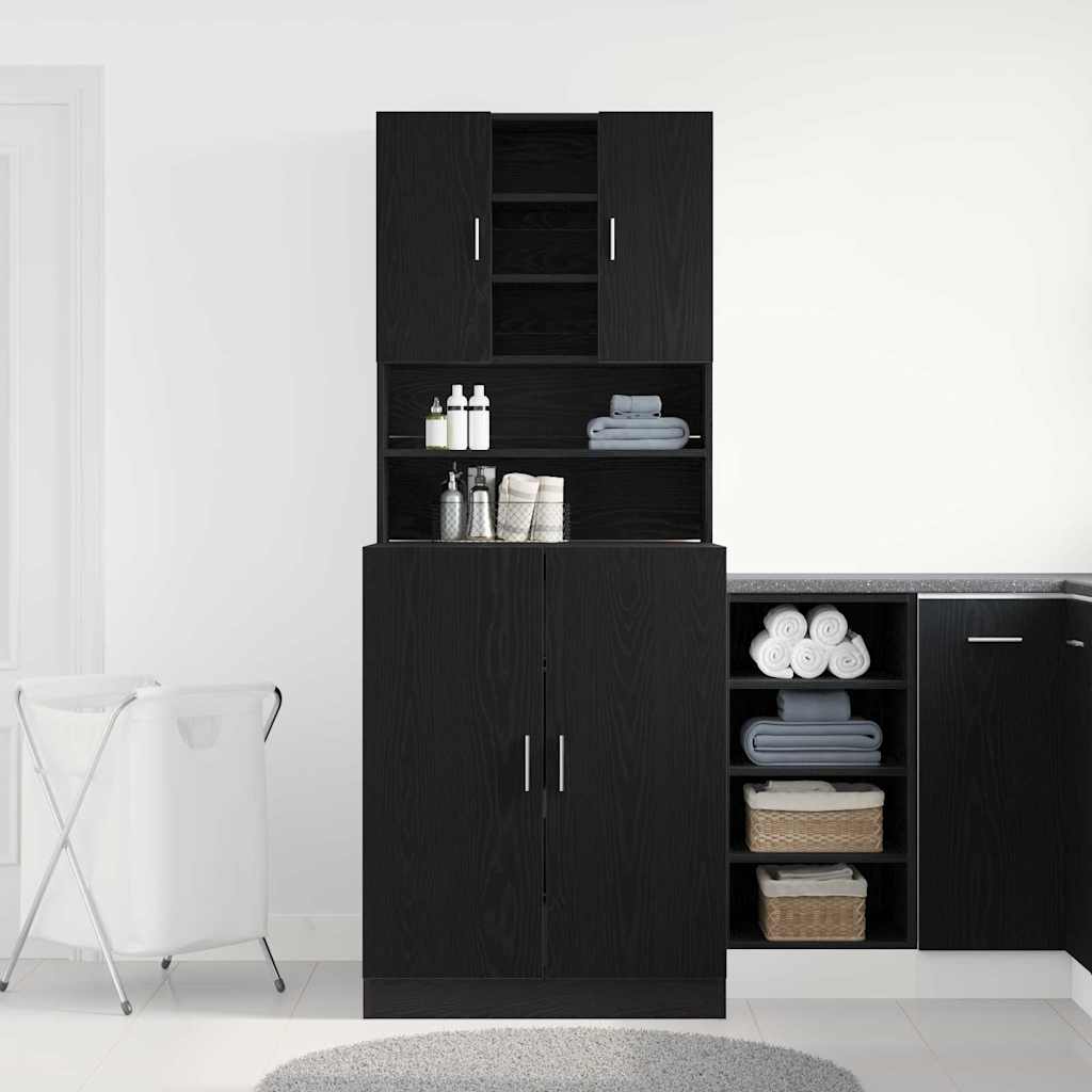 Armadio per Lavatrice 2 pz Rovere Nero 70,5 x 71,5 x 181,5 cm