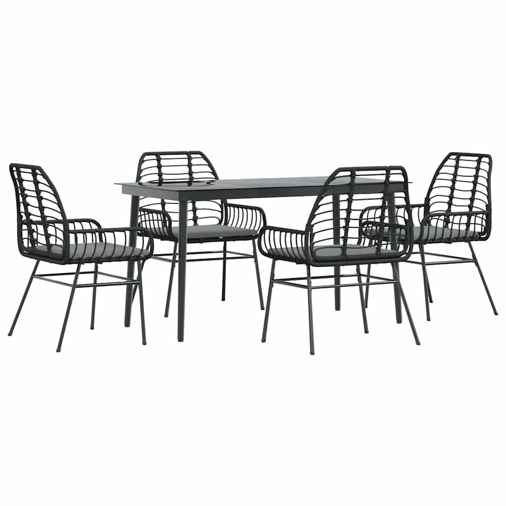 Set da Pranzo da Giardino con Cuscini 5 pz Polyrattan Vetro