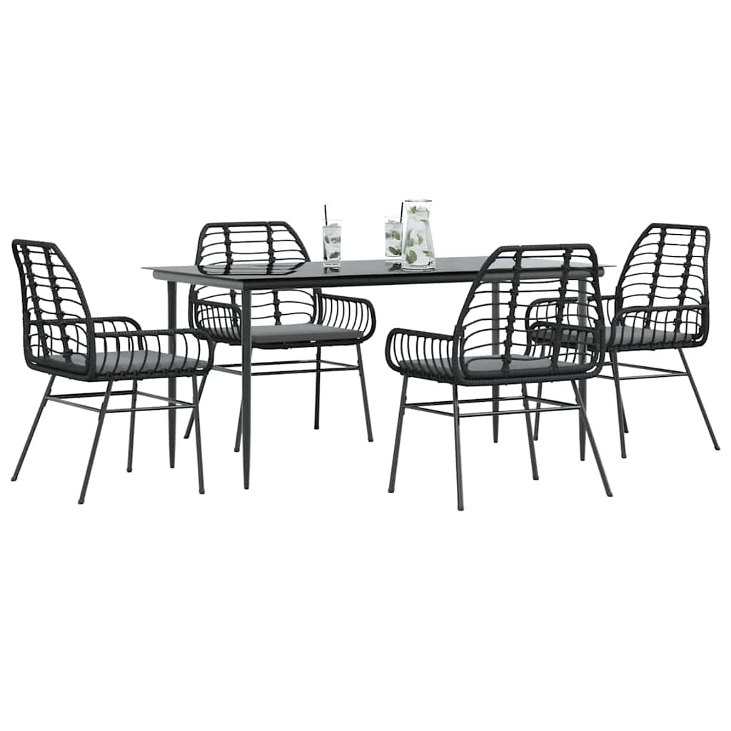 Set da Pranzo da Giardino con Cuscini 5 pz Polyrattan Vetro