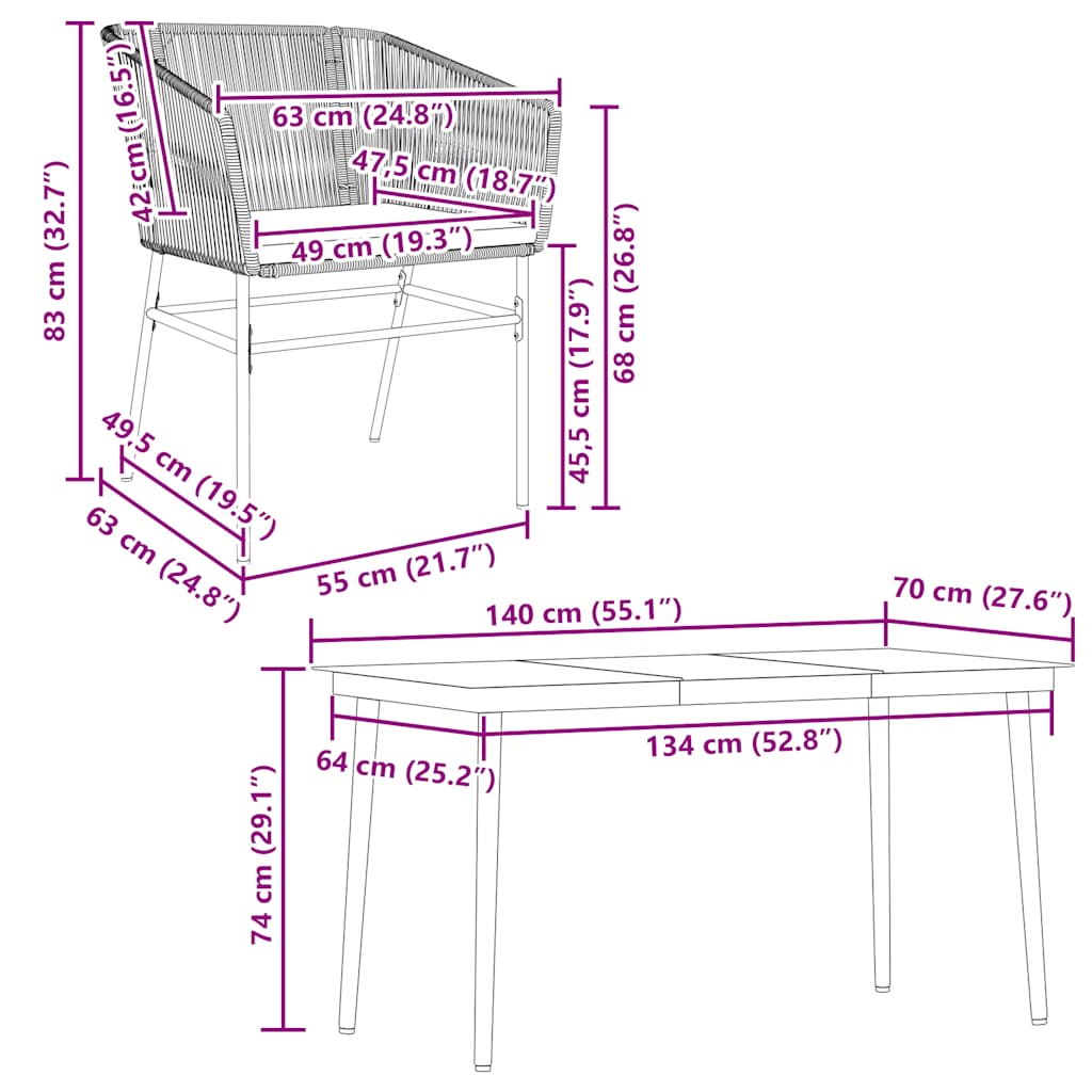 Set da Pranzo da Giardino con Cuscini 5 pz Polyrattan Vetro