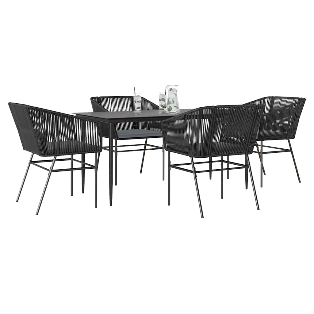 Set da Pranzo da Giardino con Cuscini 5 pz Polyrattan Vetro