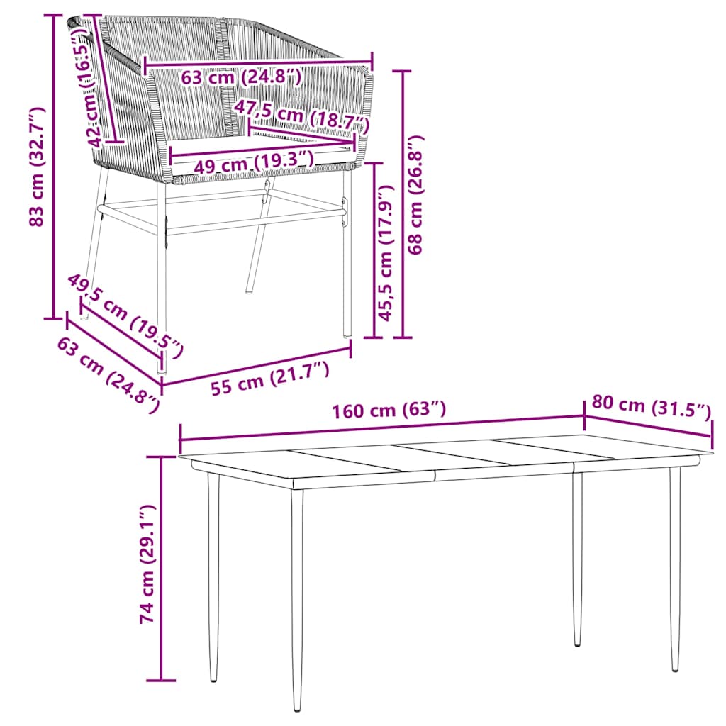 Set da Pranzo da Giardino con Cuscini 5 pz Polyrattan Vetro