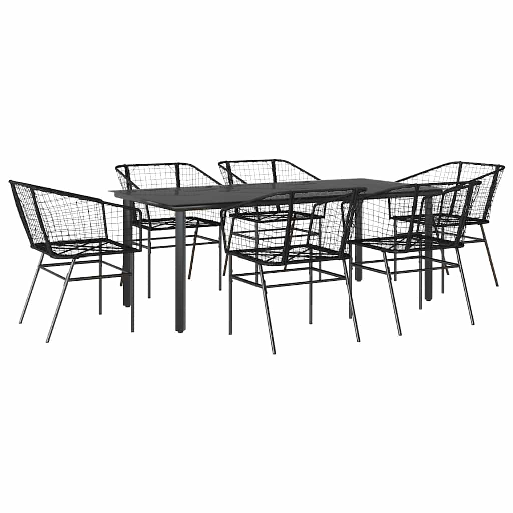 Set Pranzo da Giardino 7 pz Nero Polyrattan Vetro