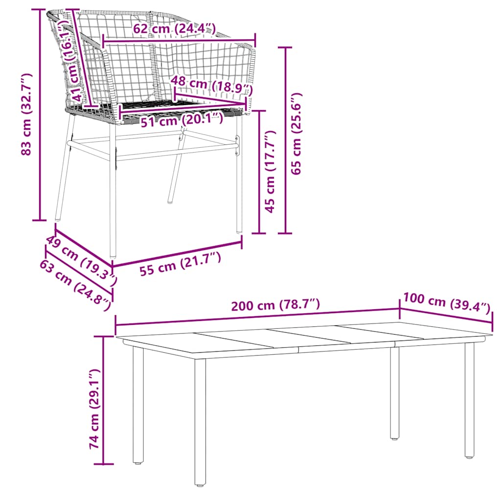 Set Pranzo da Giardino 7 pz Nero Polyrattan Vetro