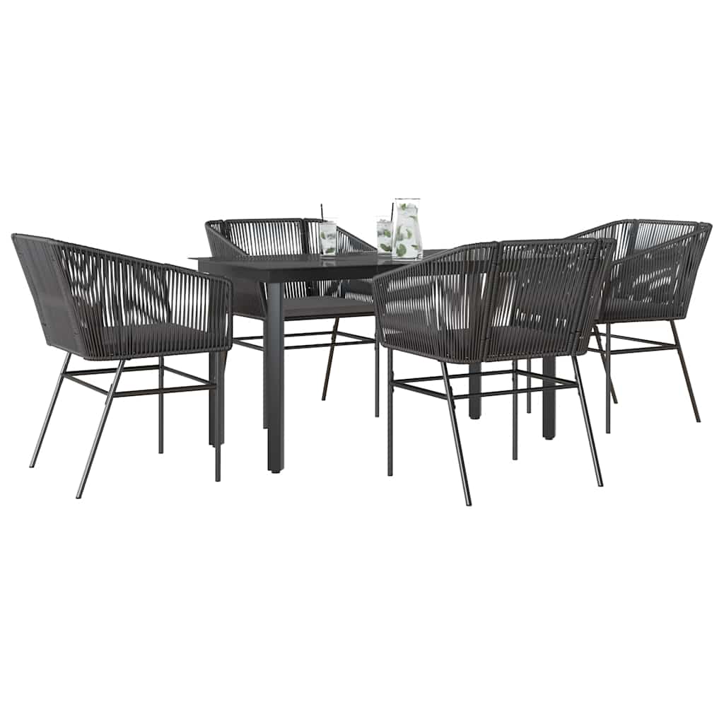 Set da Pranzo da Giardino con Cuscini 5 pz Polyrattan Vetro