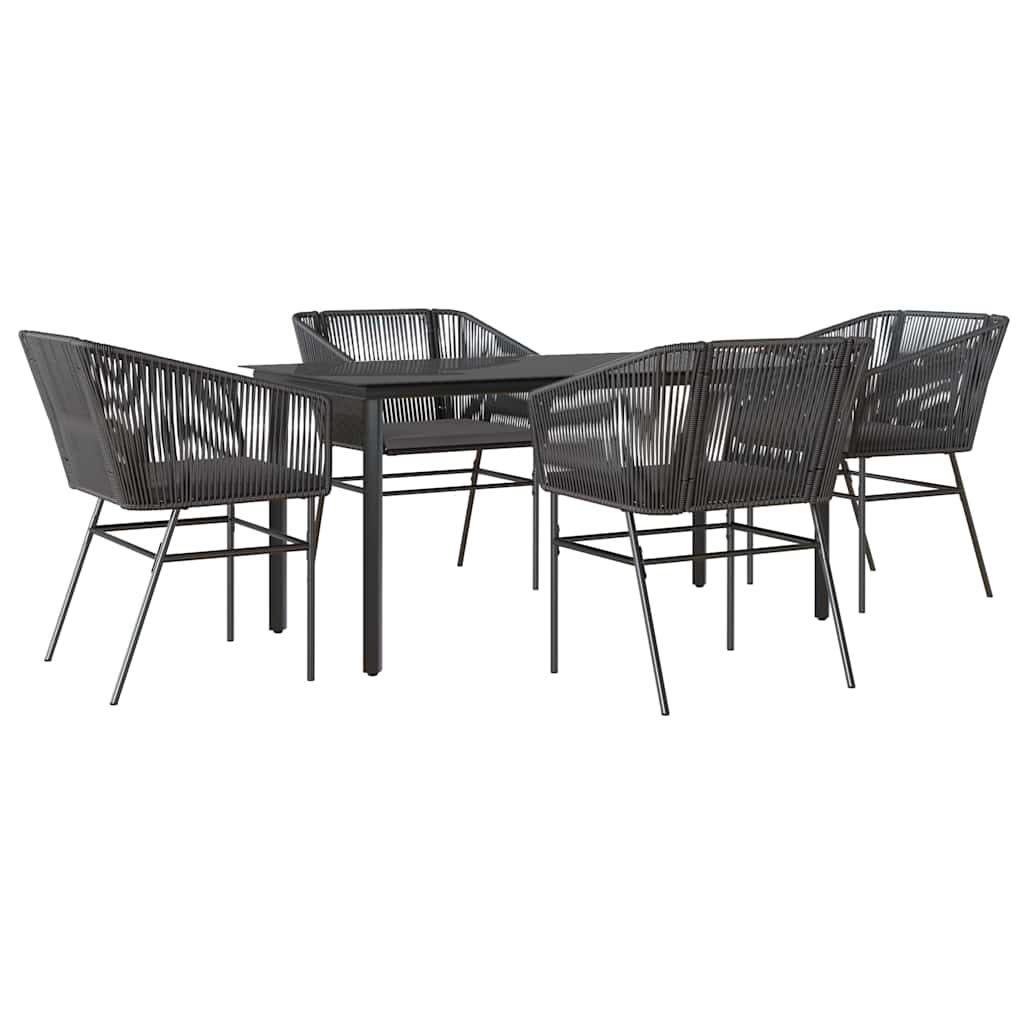 Set da Pranzo da Giardino con Cuscini 5 pz Polyrattan Vetro
