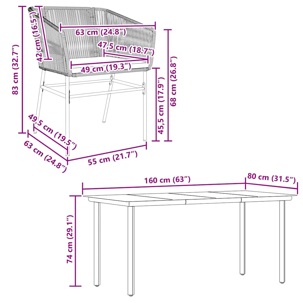 Set da Pranzo da Giardino con Cuscini 5 pz Polyrattan Vetro