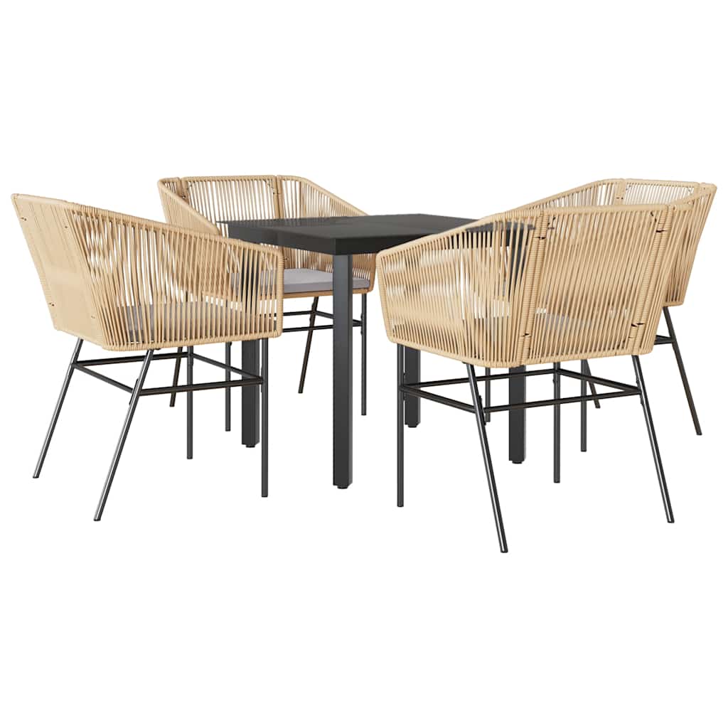 Set da Pranzo da Giardino 5pz con Cuscini Polyrattan Vetro