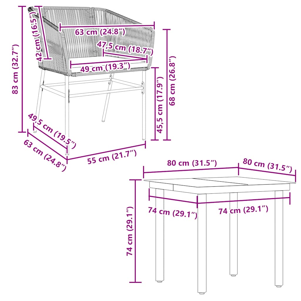 Set da Pranzo da Giardino 5pz con Cuscini Polyrattan Vetro