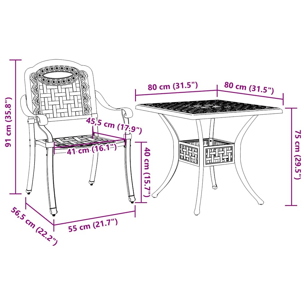 Set di Tavolo da Giardino 3 pz Nero Alluminio pressofuso
