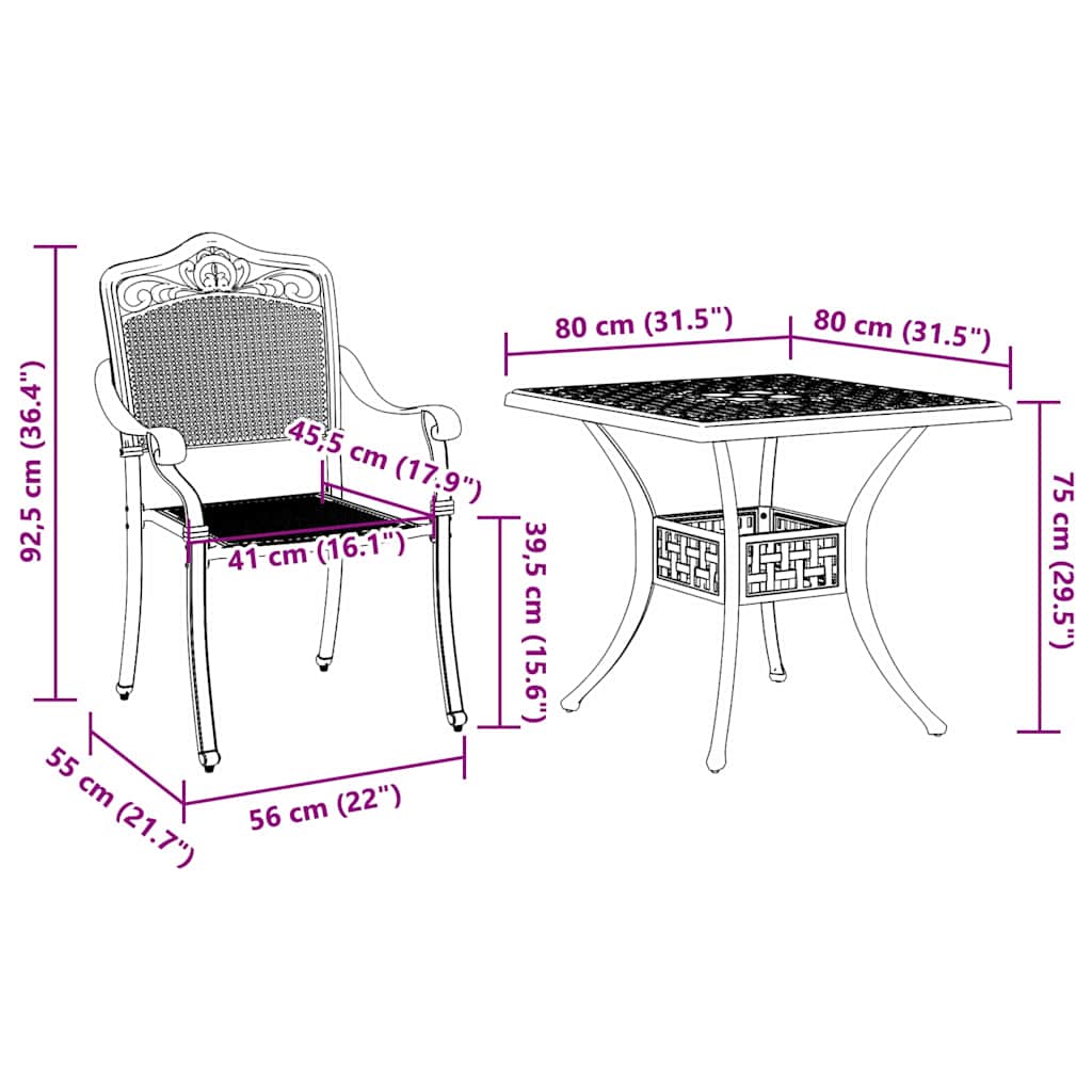 Set di Tavolo da Giardino 3 pz Nero Alluminio pressofuso