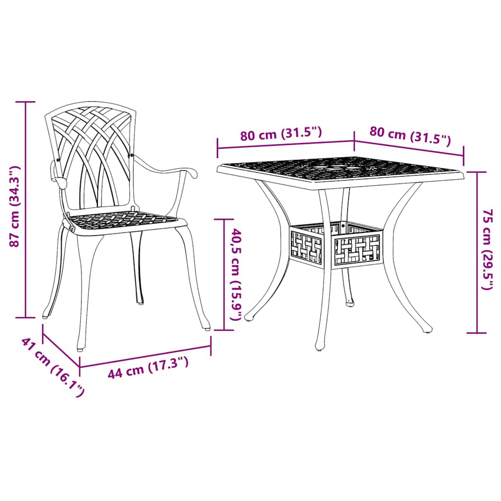 Set di Tavolo da Giardino 3 pz Nero Alluminio pressofuso
