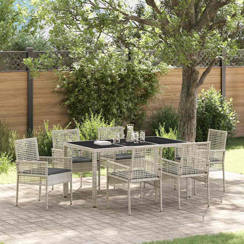 Set da Pranzo per Giardino 7 pz Grigio chiaro polyrattan