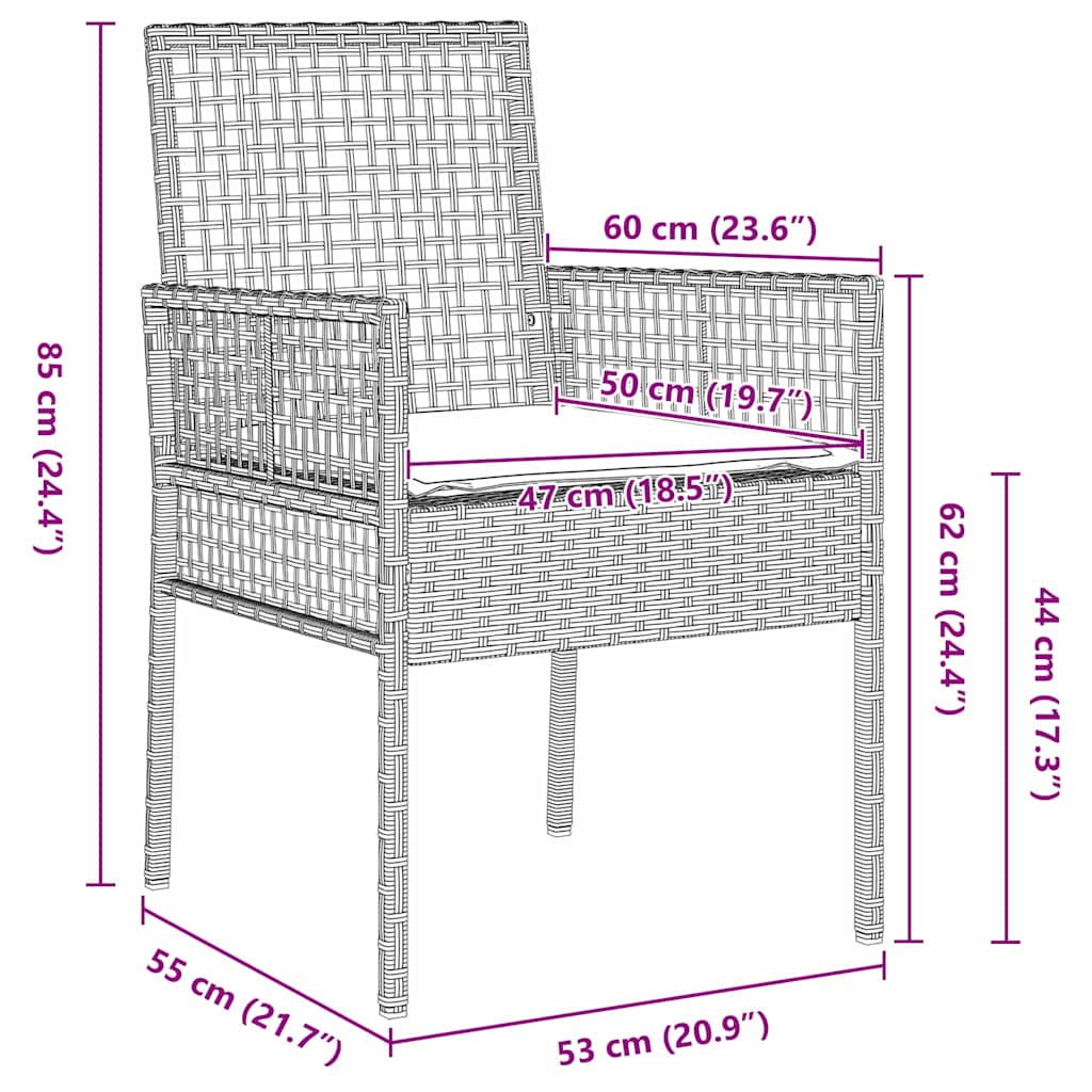 Set da Pranzo per Giardino 7 pz Grigio chiaro polyrattan
