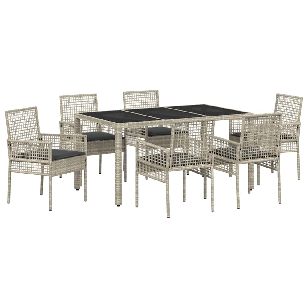 Set da Pranzo per Giardino 7 pz Grigio chiaro polyrattan