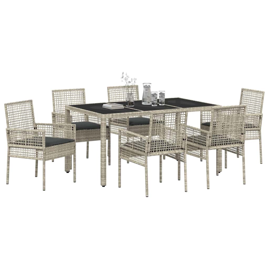 Set da Pranzo per Giardino 7 pz Grigio chiaro polyrattan