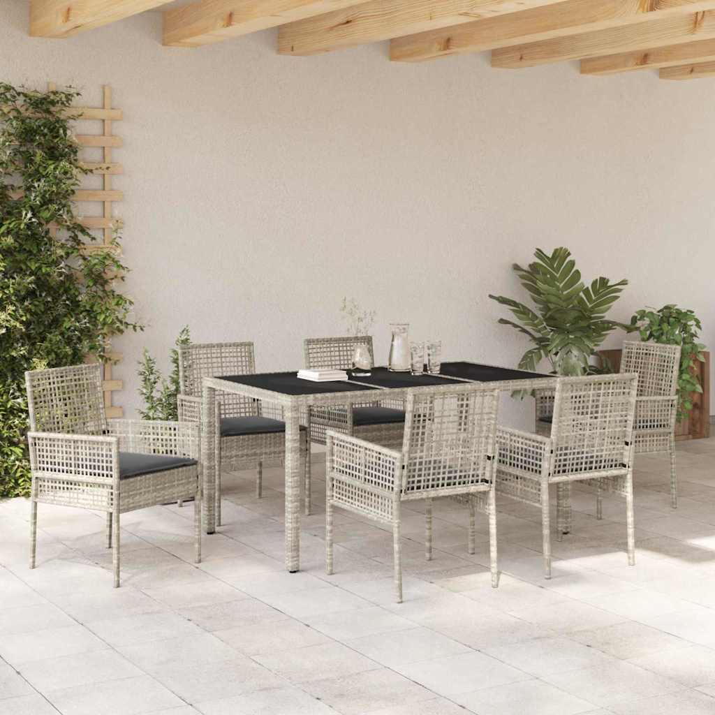 Set da Pranzo per Giardino 7 pz Grigio chiaro polyrattan