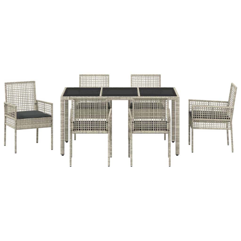 Set da Pranzo per Giardino 7 pz Grigio chiaro polyrattan