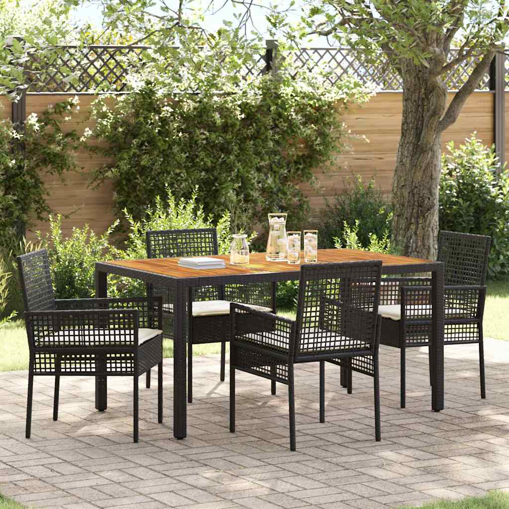 Set da Pranzo per Giardino 5 pz Nero polyrattan