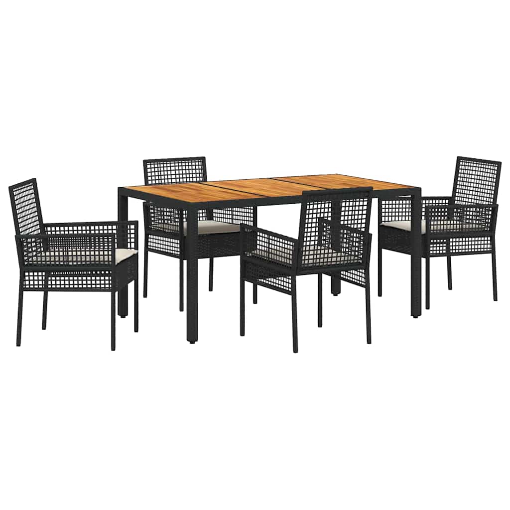 Set da Pranzo per Giardino 5 pz Nero polyrattan