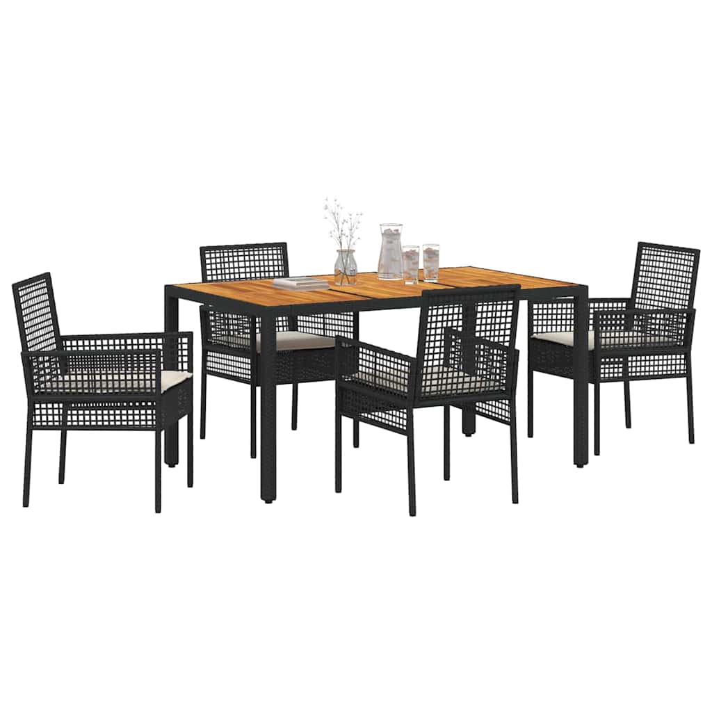Set da Pranzo per Giardino 5 pz Nero polyrattan