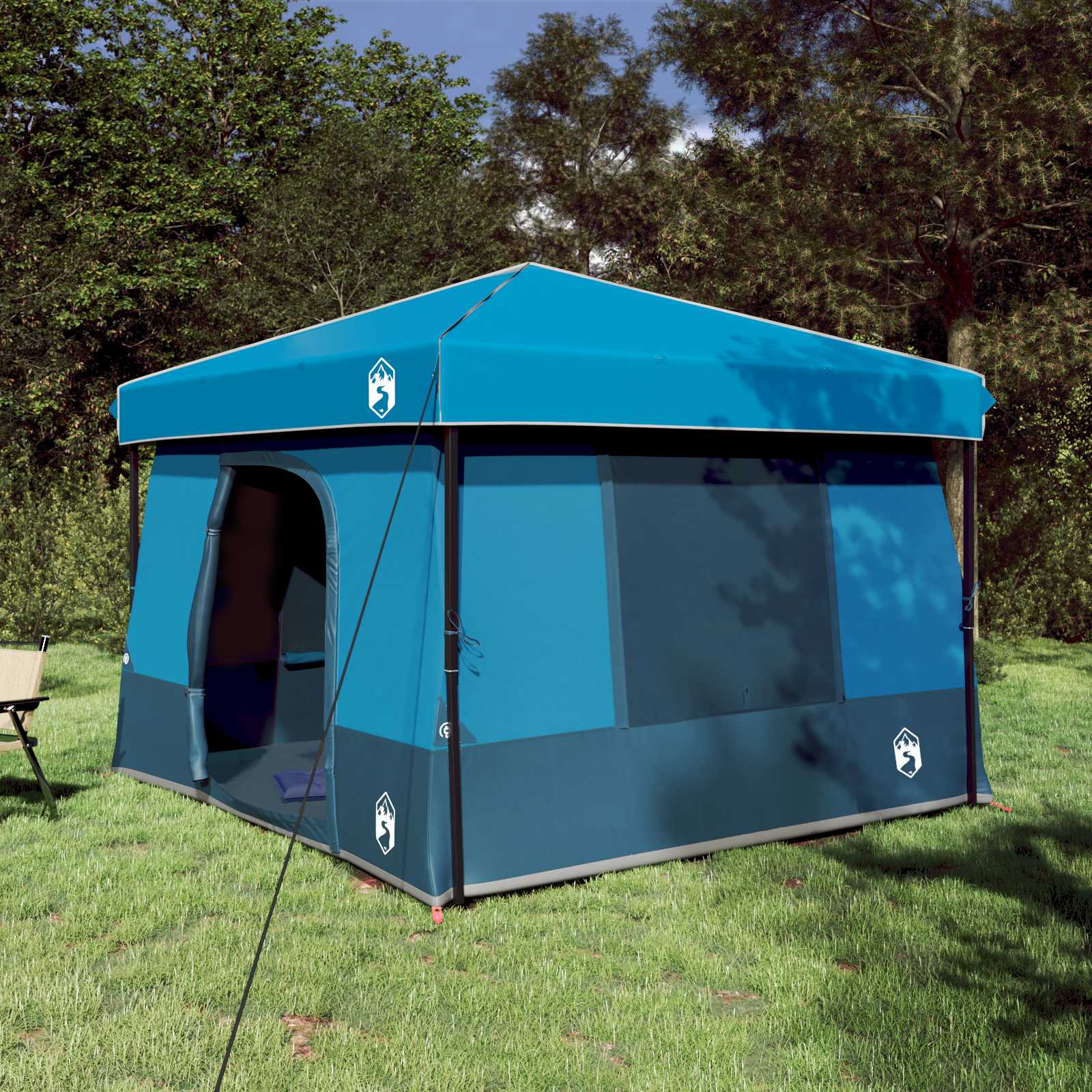 Set di Tende da Campeggio 2 pz 6 persona Blu Taffeta e Tessuto