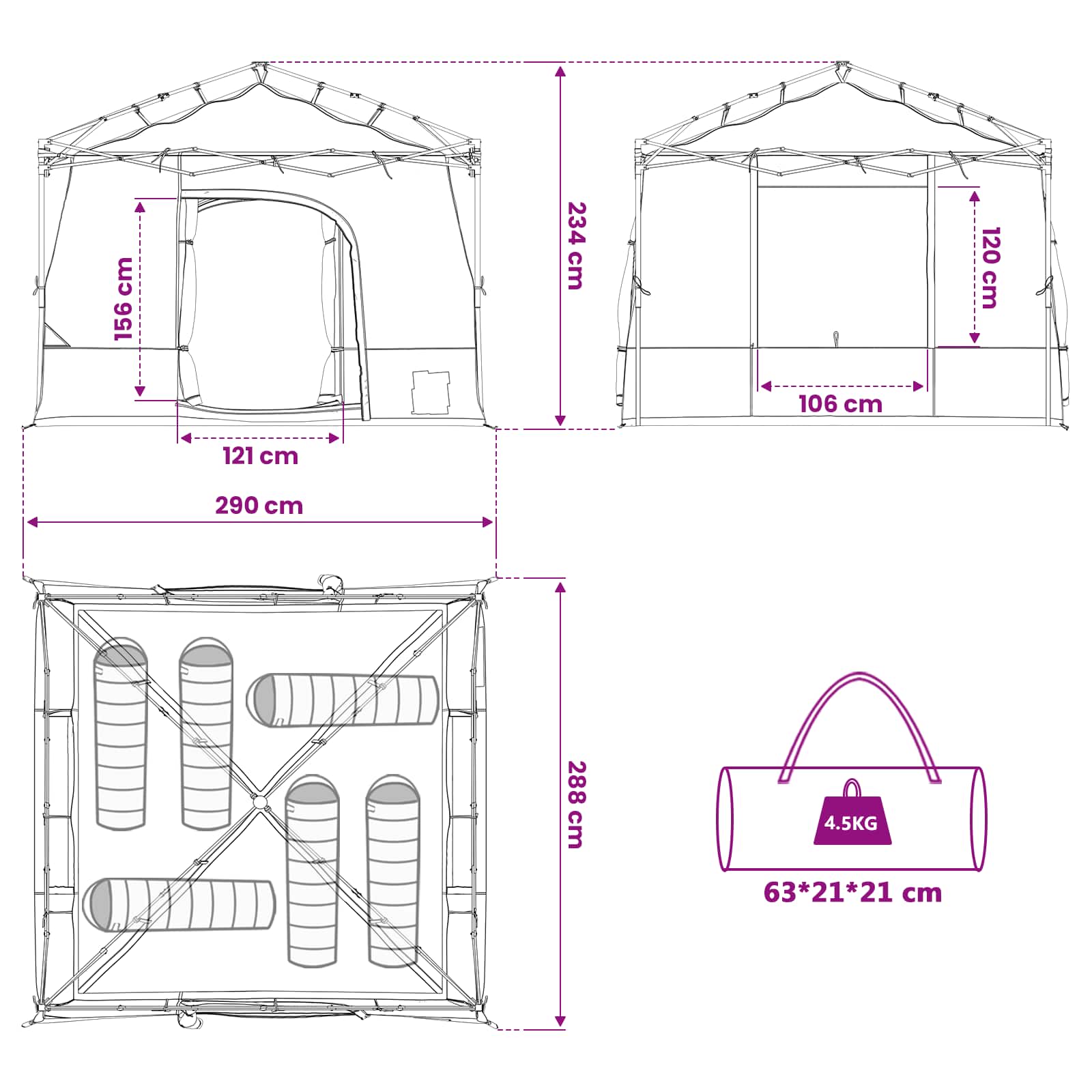 Set di Tende da Campeggio 2 pz 6 persona Blu Taffeta e Tessuto