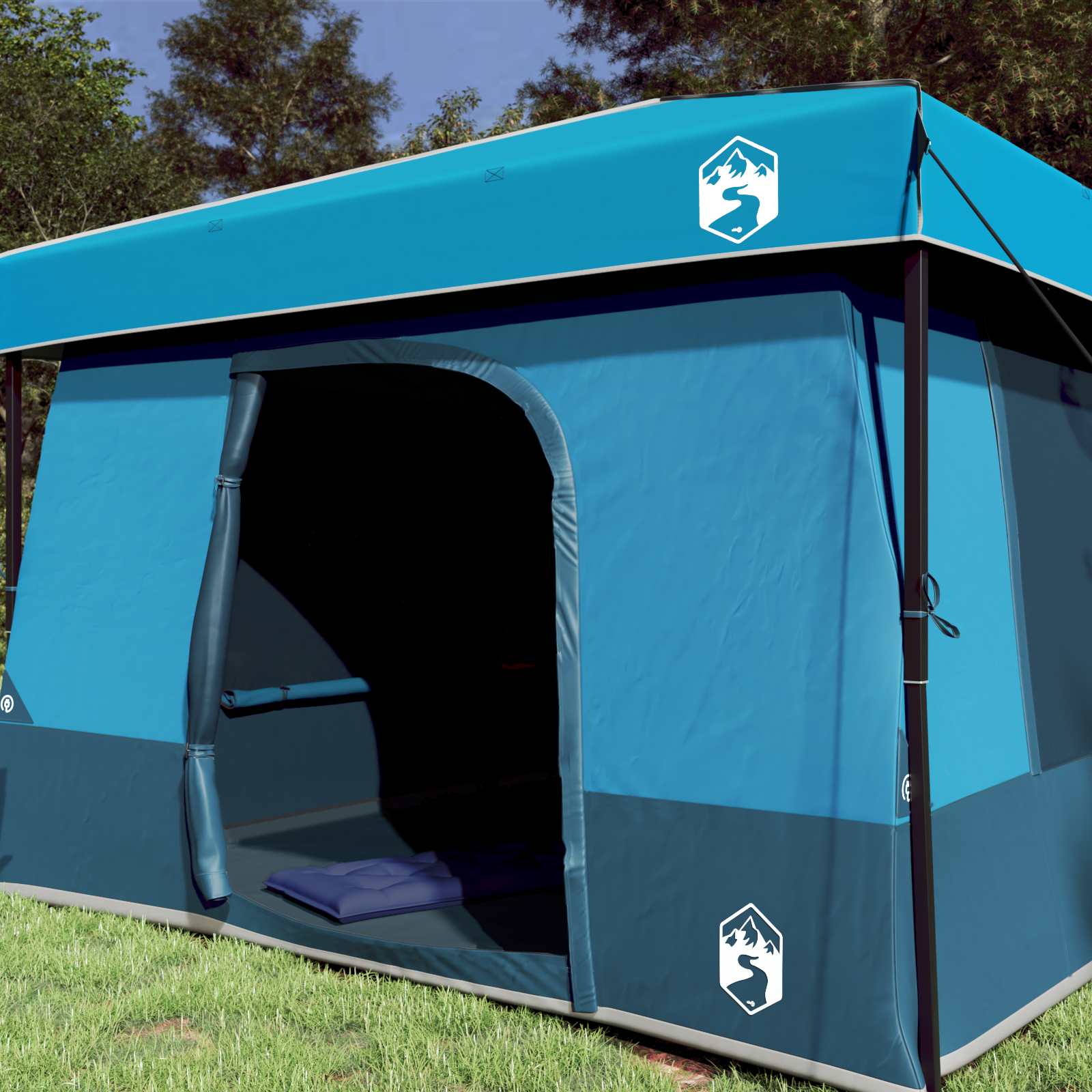 Set di Tende da Campeggio 2 pz 6 persona Blu Taffeta e Tessuto