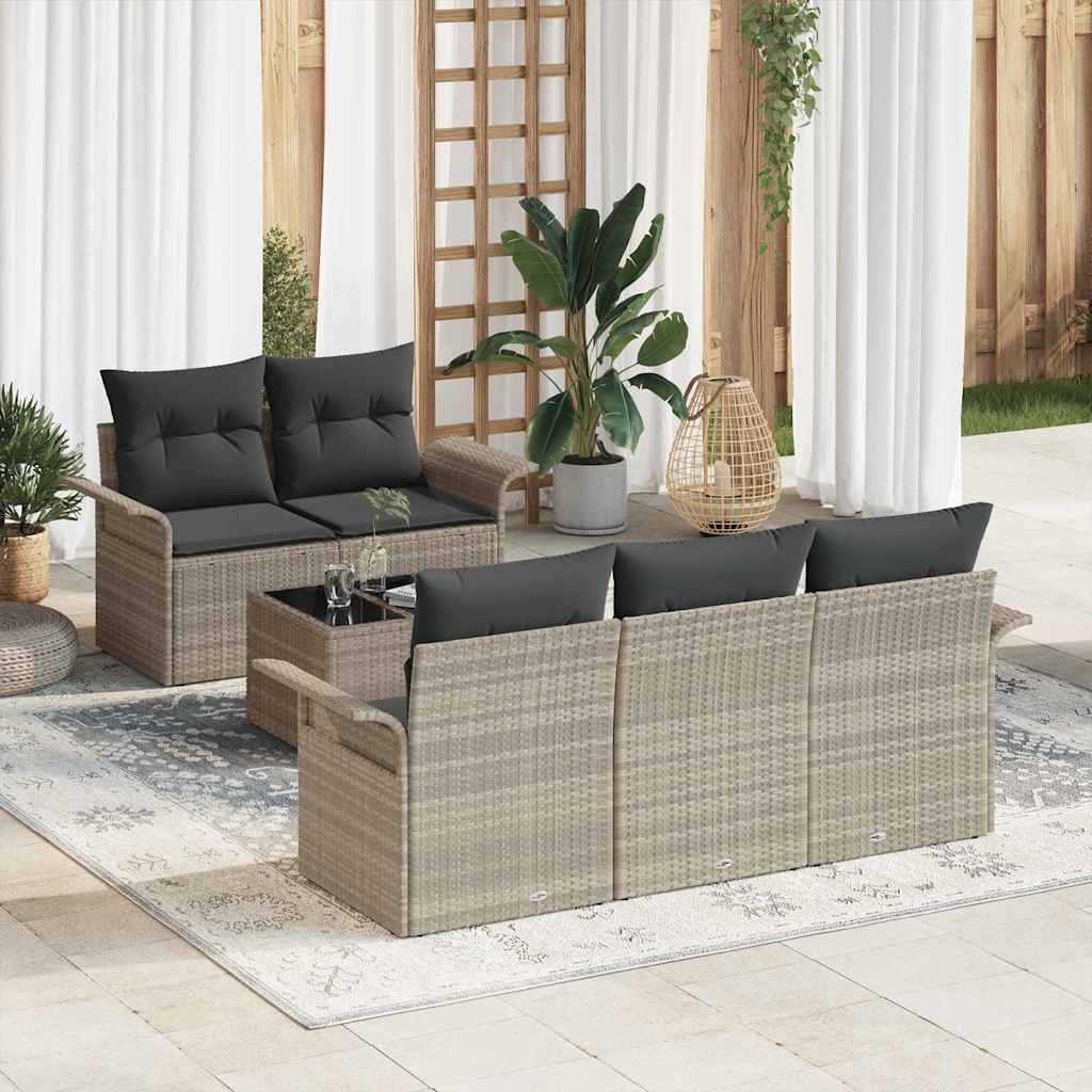 Set di divani 6 pz Grigio chiaro polyrattan