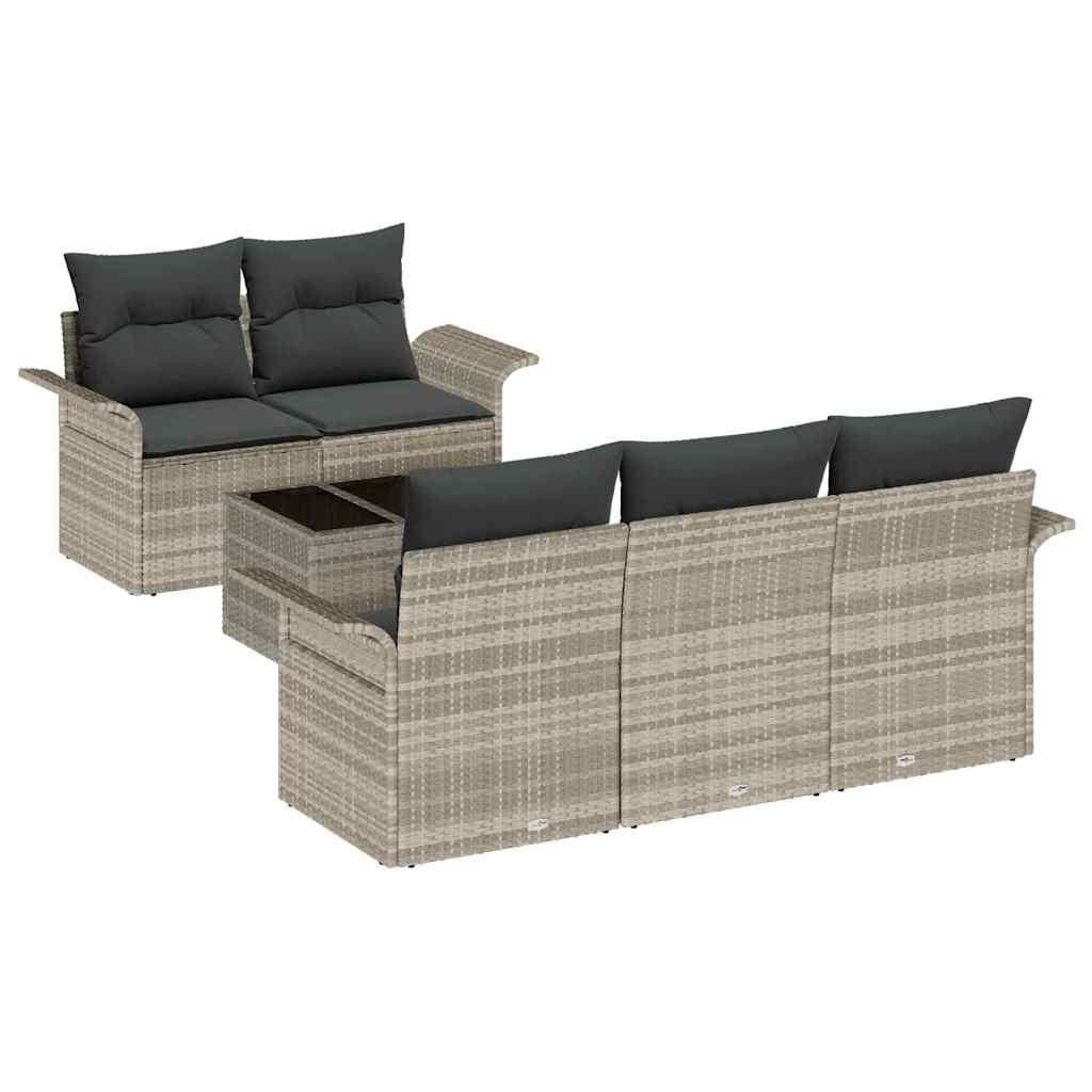Set di divani 6 pz Grigio chiaro polyrattan