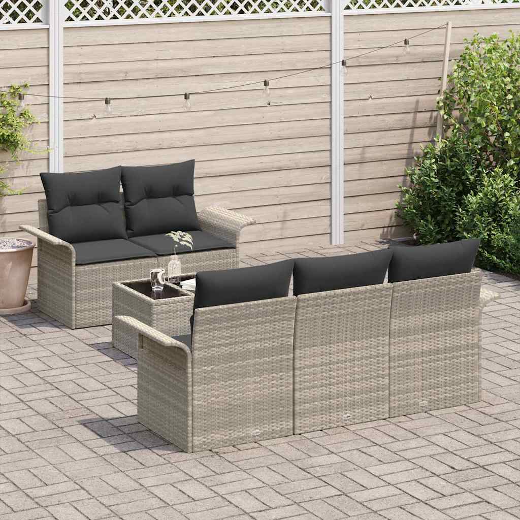 Set di divani 6 pz Grigio chiaro polyrattan