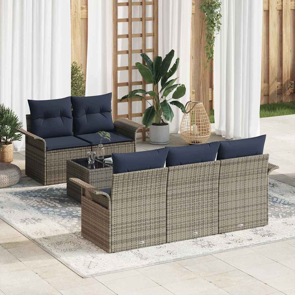 Set Divano da Giardino 6 pz Grigio polyrattan