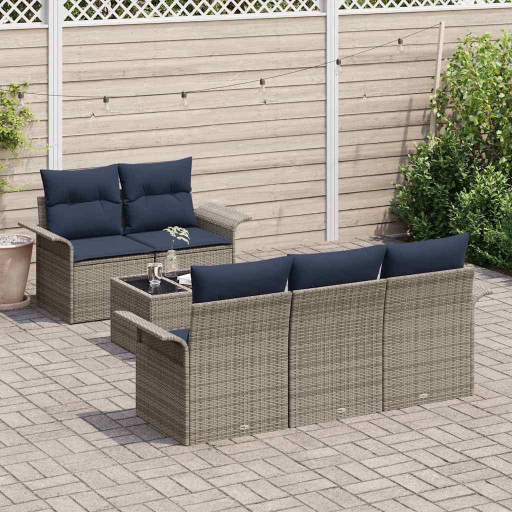 Set Divano da Giardino 6 pz Grigio polyrattan