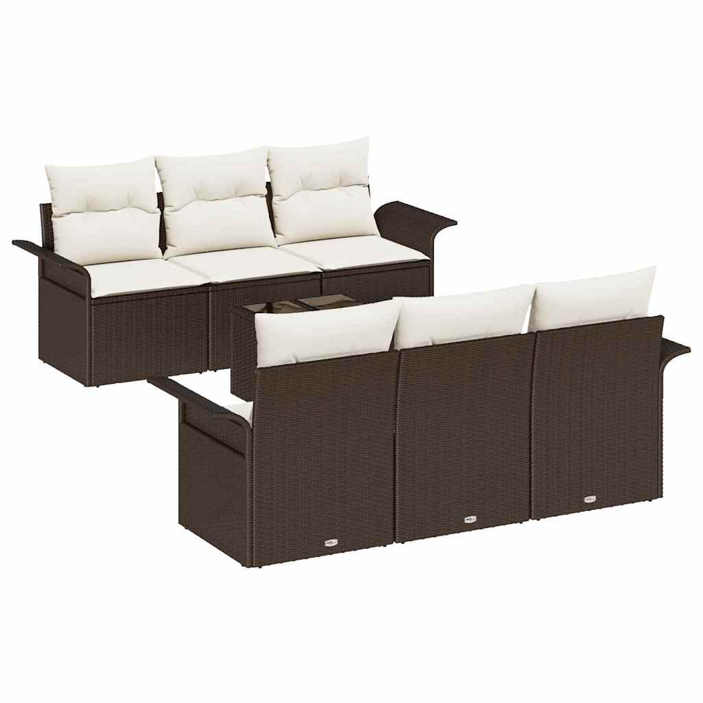 Set Divano da Giardino 7 pz Marrone polyrattan